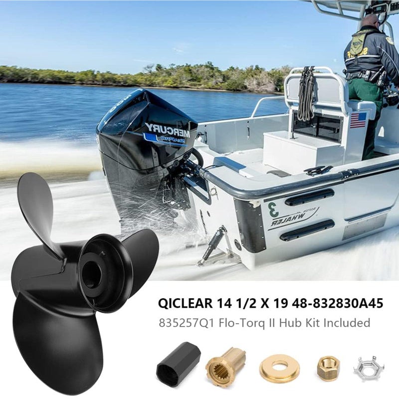 Qiclear بروبلر قايق كويكلير 14 1/2 x 19 بوصة بت 48-832830A45 متوافق مع محركات ميركروزر ألفا ون الخارجية 135-300 حصان، بروبلر ميركروزر 3.0، تشمل مجموعات المحور، 15 سن لولبي، يمين - Image 2